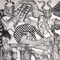"Una fantastica collisione tra i tre mondi XXIX" Disegno figurativo, simbolismo