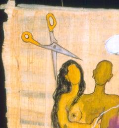 "Untitled" Watercolor on Papyrus, Figurative Drawing, Symbolist Art, Indian Ar