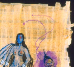 "Untitled" Watercolor on Papyrus, Figurative Drawing, Symbolist Art, Indian Art