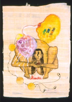"Untitled," Watercolor on Papyrus, Figurative Drawing, Symbolist Art, Indian Art
