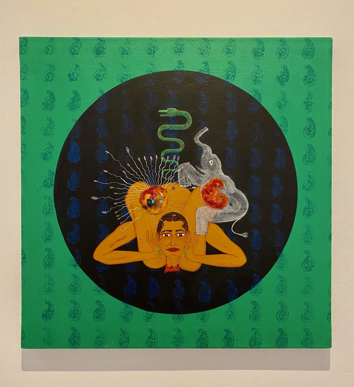 „Tanzend inmitten der Toten“, Graphit und Acryl auf Leinwand, Symbolik, indische Kunst – Painting von Amita Bhatt