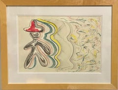 "Untitled," Charcoal and Pastel Drawing on Paper, Folk artist, Framed and Signed