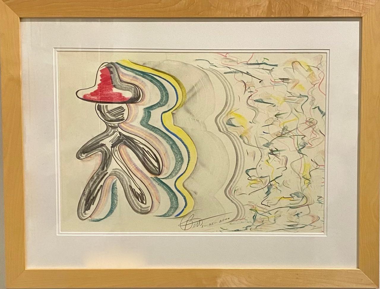 „“Untitled“, Kohle- und Pastellzeichnung auf Papier, Volkskünstler, gerahmt und signiert (Volkskunst), Art, von Bert L. Long, Jr.