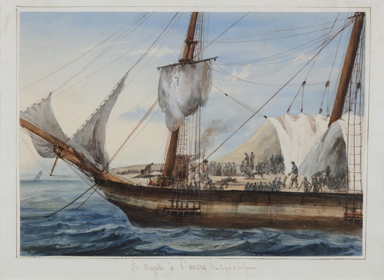François Mathurin Adalbert, Baron de Courcy Figurative Art - Portrait of a Slave Ship: 'Le Negrito à l’ancre. Dans le port de la havanne'