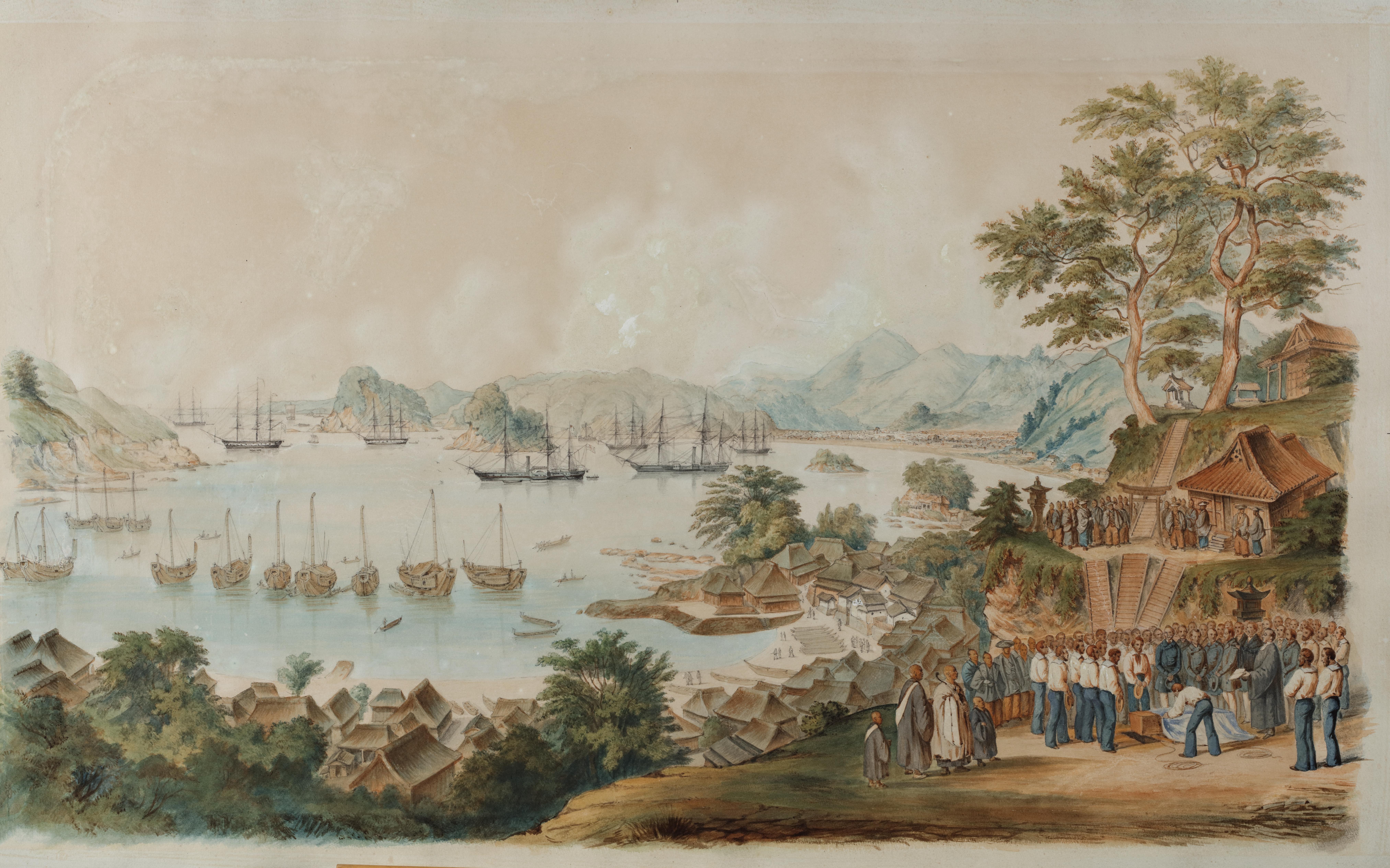 1854 Funeral de R. Williams en el templo Gyokusen-ji, Shimoda, con el comodoro Perry
