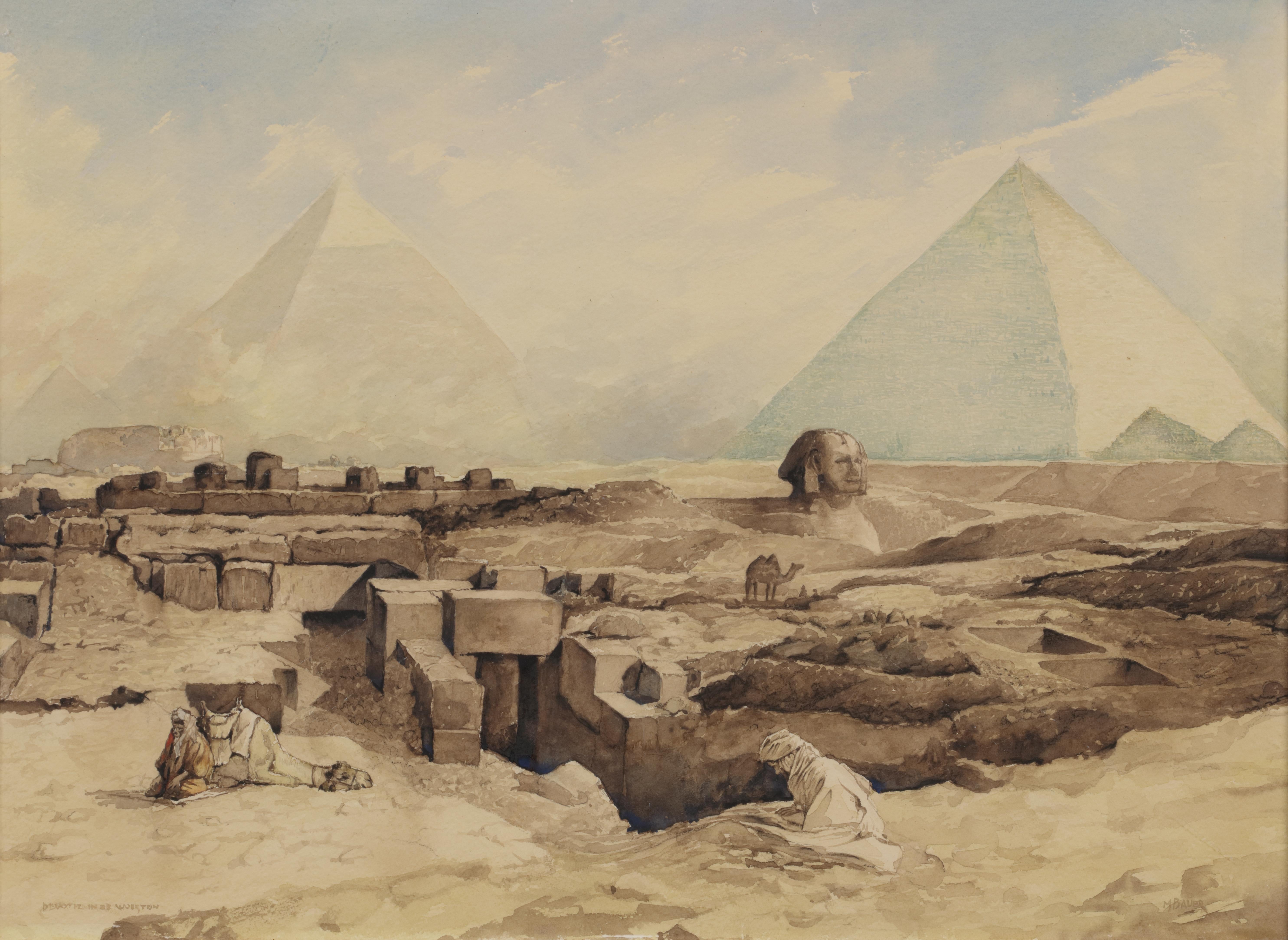 Marius Bauer Landscape Art - Devotion in the Dessert near the pyramids of Gizeh, circa 1919