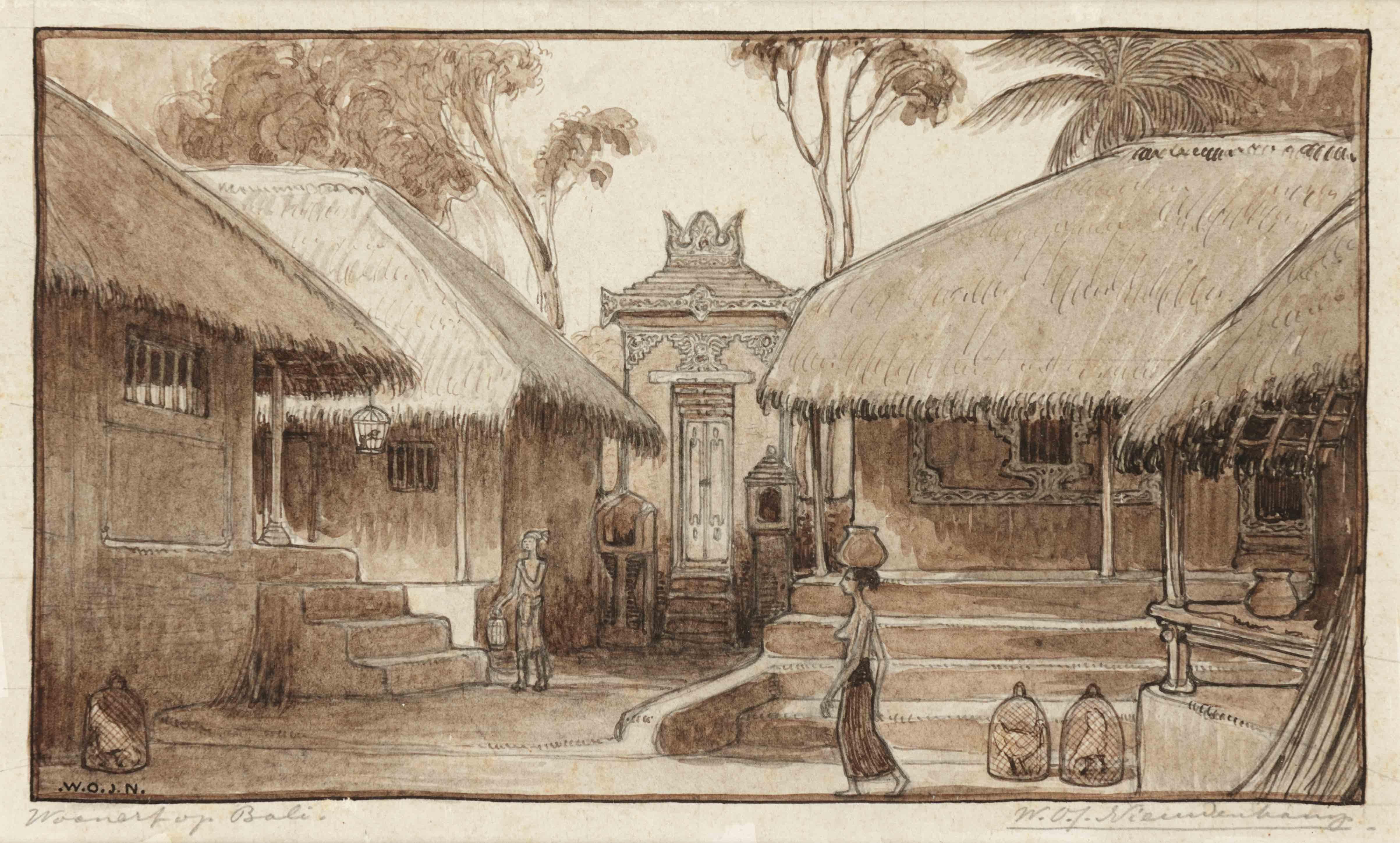 W.O.J. Nieuwenkamp Landscape Art - Village Northern Bali, 1906
