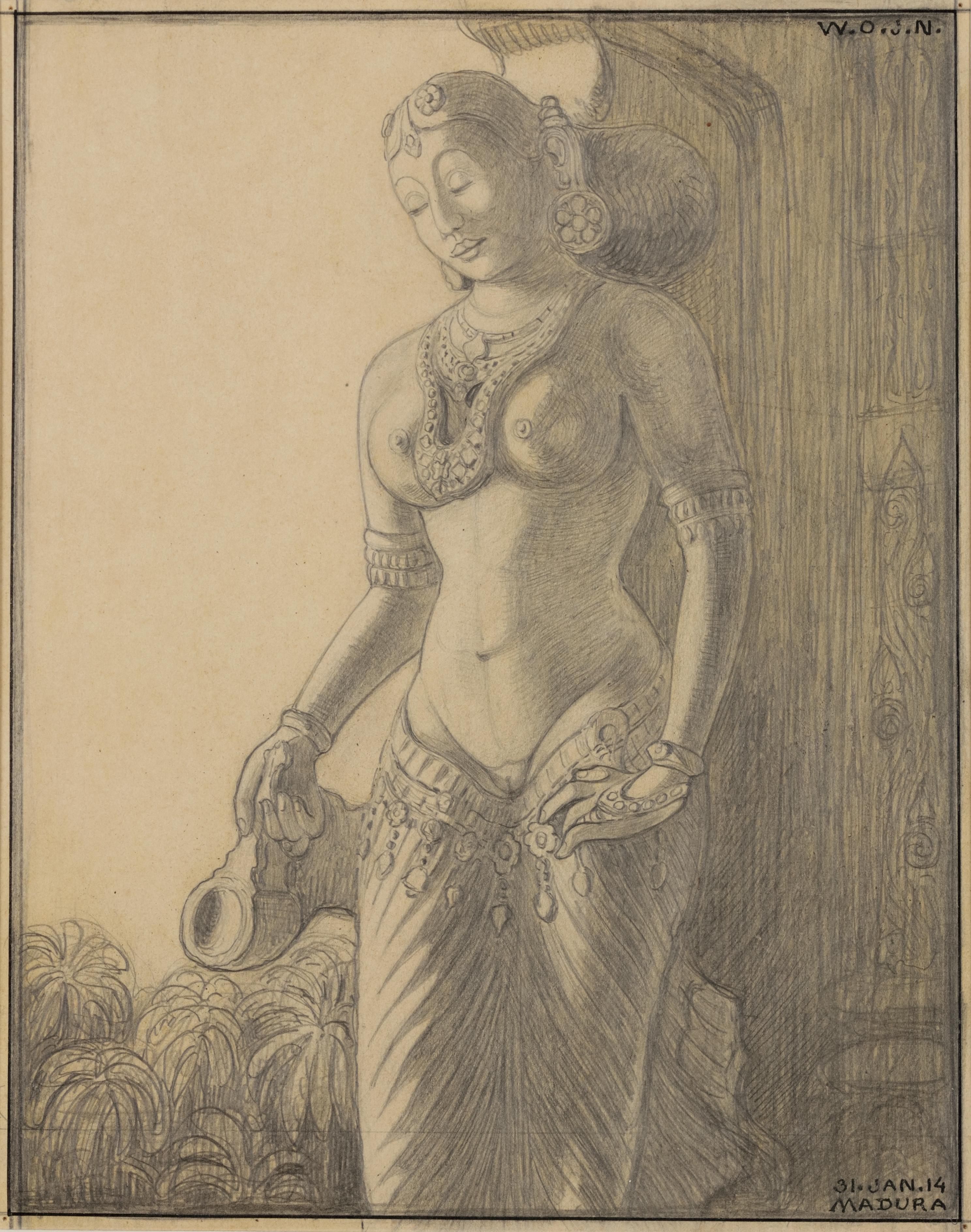 W.O.J. Nieuwenkamp Figurative Art – Steinstatue aus Madura, Indien, 1914