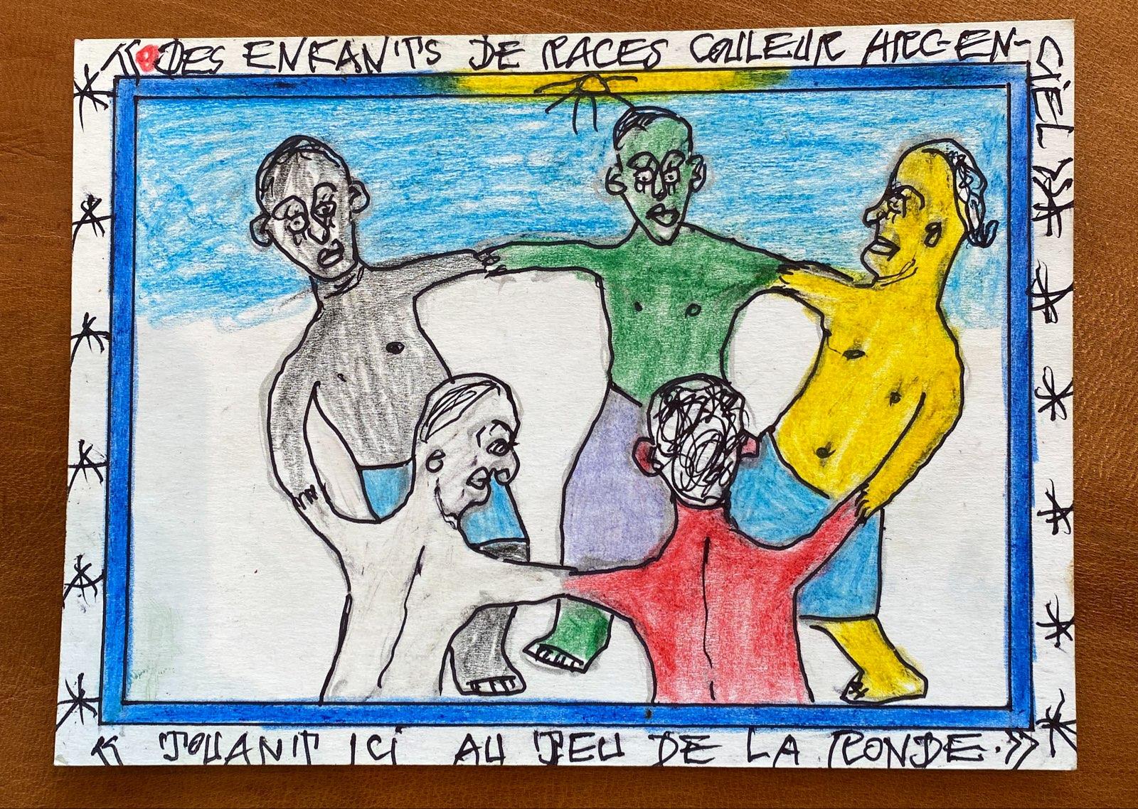 Frédéric Bruly Bouabré Figurative Art – Des Enfants De Races Couler Ancenciel