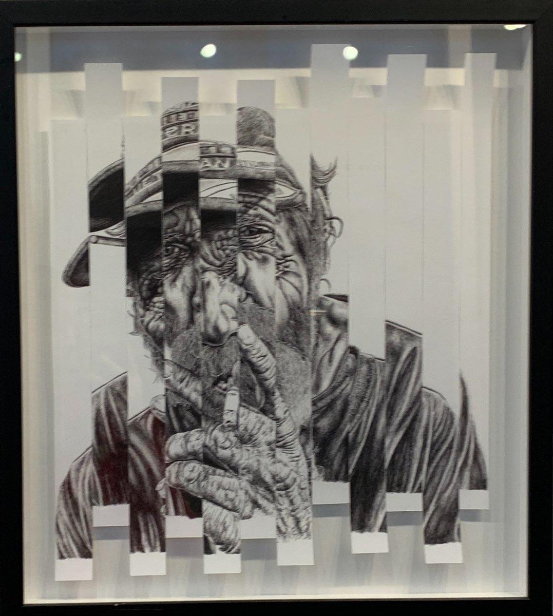 Esquisse de l'homme Glitch - Gris Portrait par Mark Powell