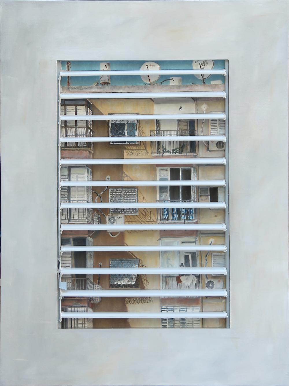 Shlomo Hauser, Tel Aviv, oil on canvas with shutter   160 x 122 cm