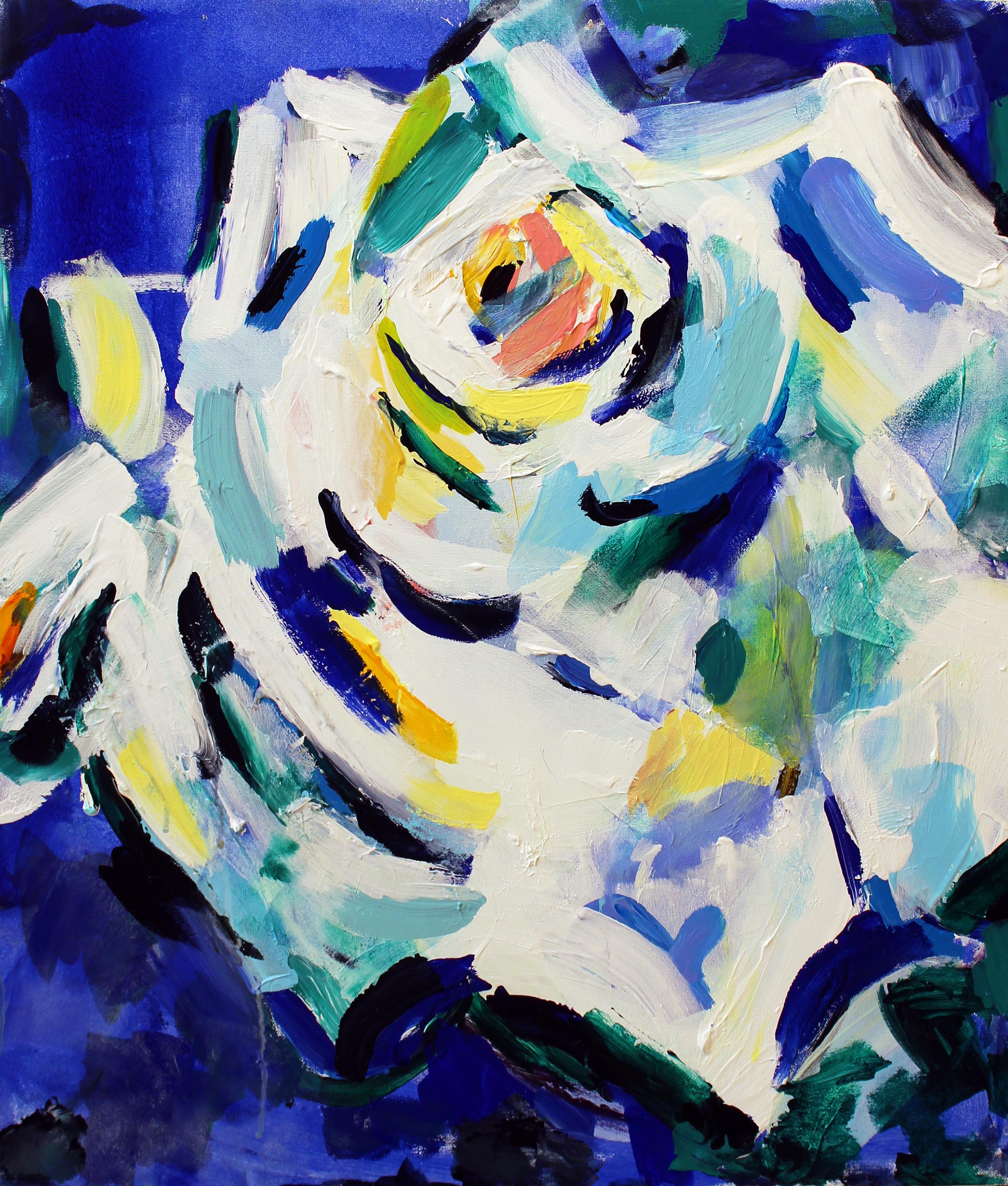 Masha  Potapenkova Abstract Painting - Masha Potapenkova, White Rose, 2018, oil on canvas, 70 x 60 cm (27x23 in)