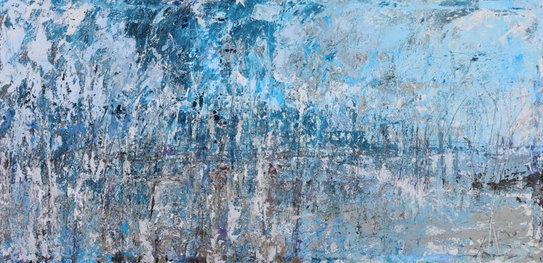 Dubi Ronen, Blue lake , 2020 cement and pigment on canvas   - Painting by Dubi Ronen