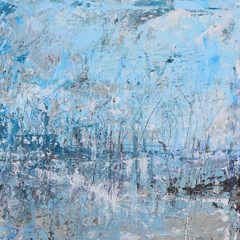Dubi Ronen, Blue lake , 2020 cement and pigment on canvas   - Abstract Painting by Dubi Ronen