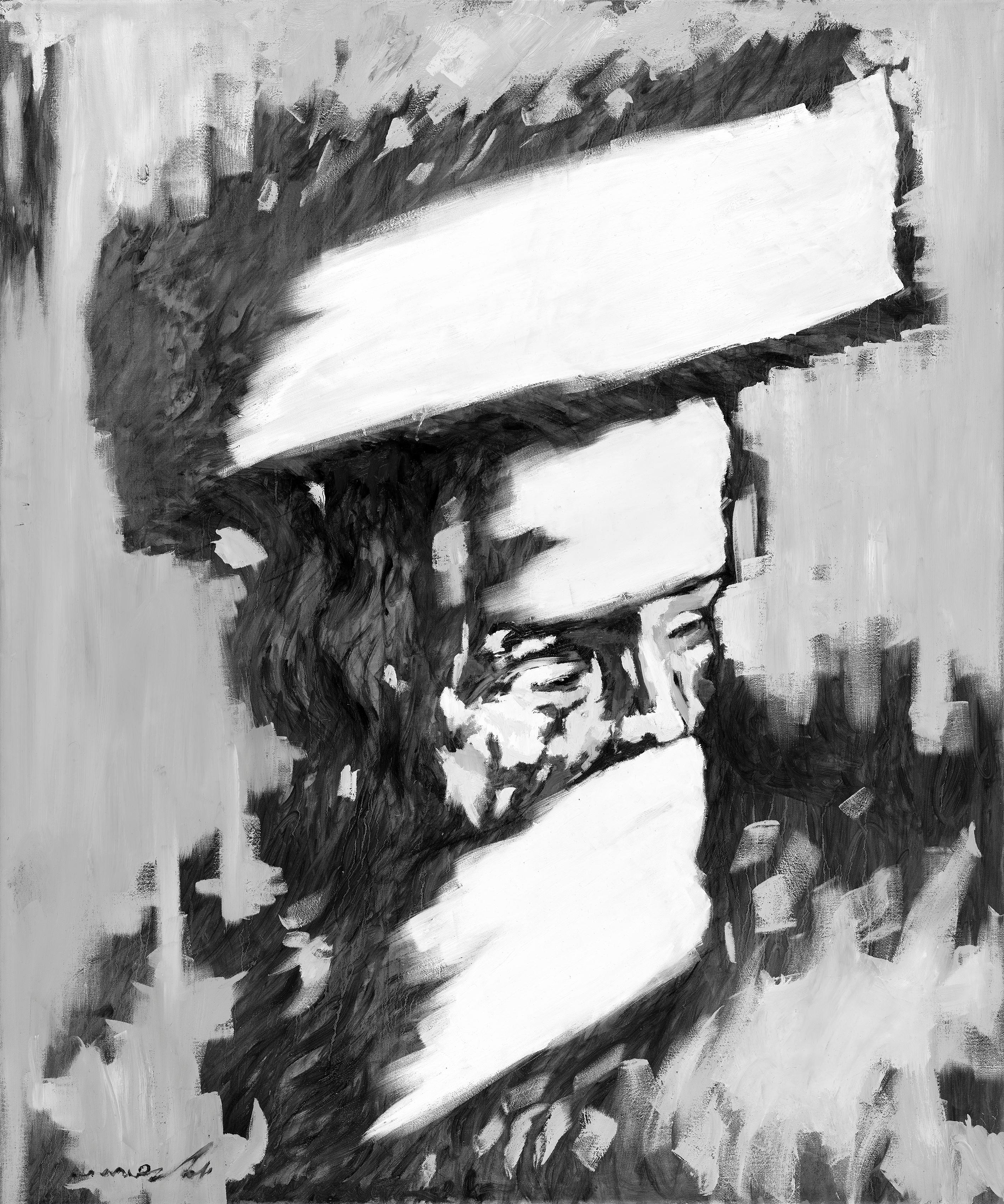 Yosef Douer, Contemplation in Black and White, museum quality print on canvas 