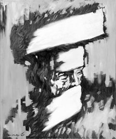 Yosef Douer, Contemplation in Black and White, museum quality print on canvas 