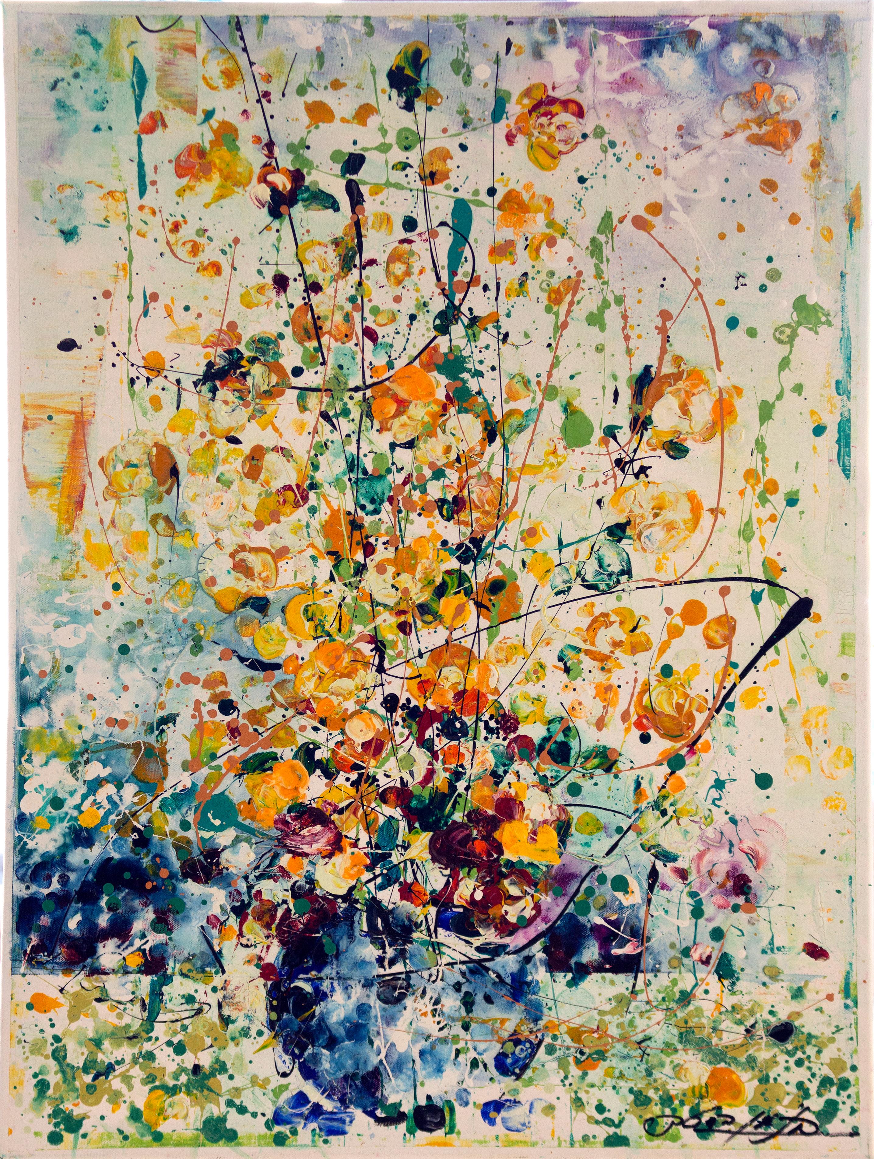 Binyamin Basteker, Les sons des fleurs (série de fleurs de Jérusalem) huile sur toile