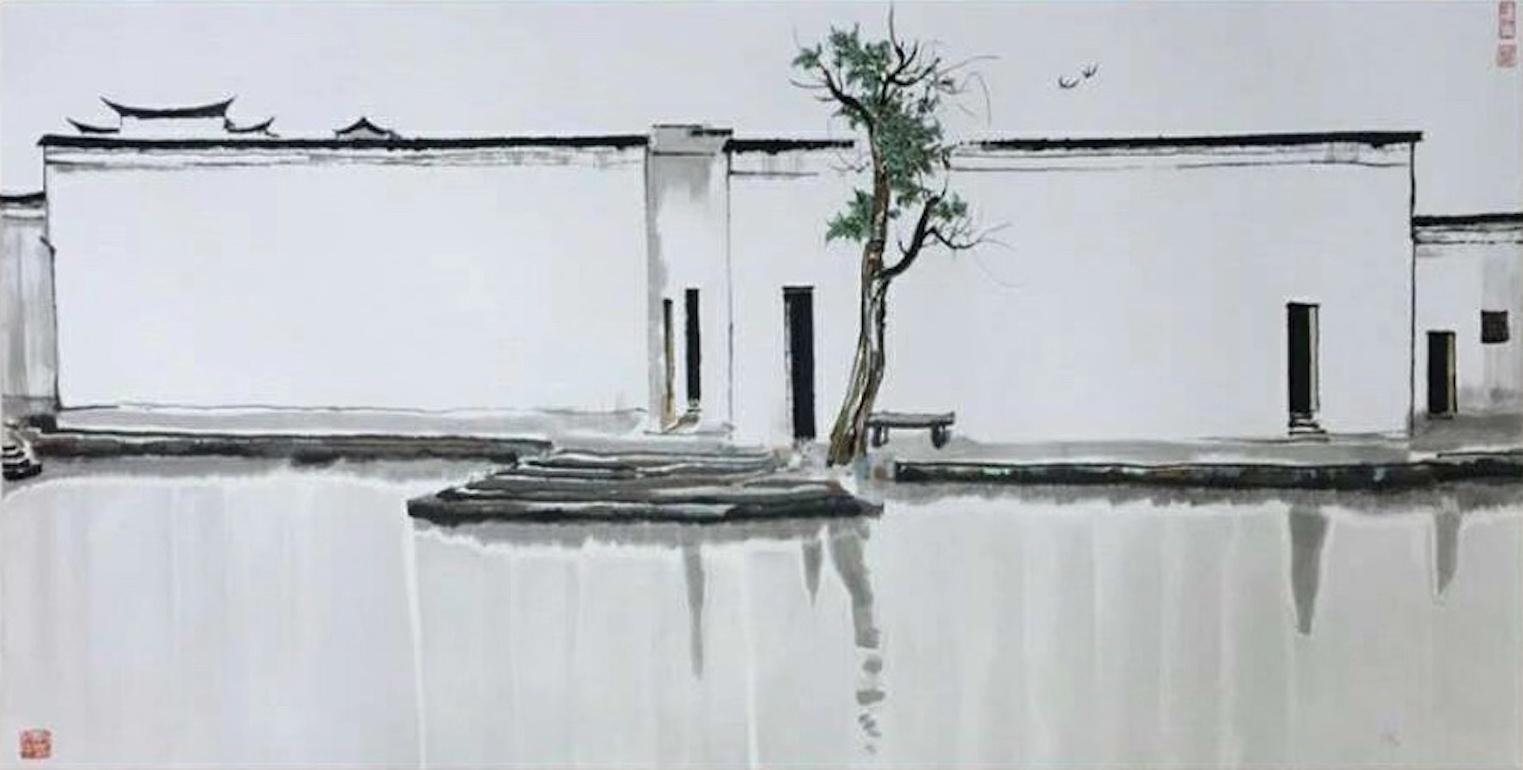 Wu Guanzhong Landscape Print - Twin Swallows