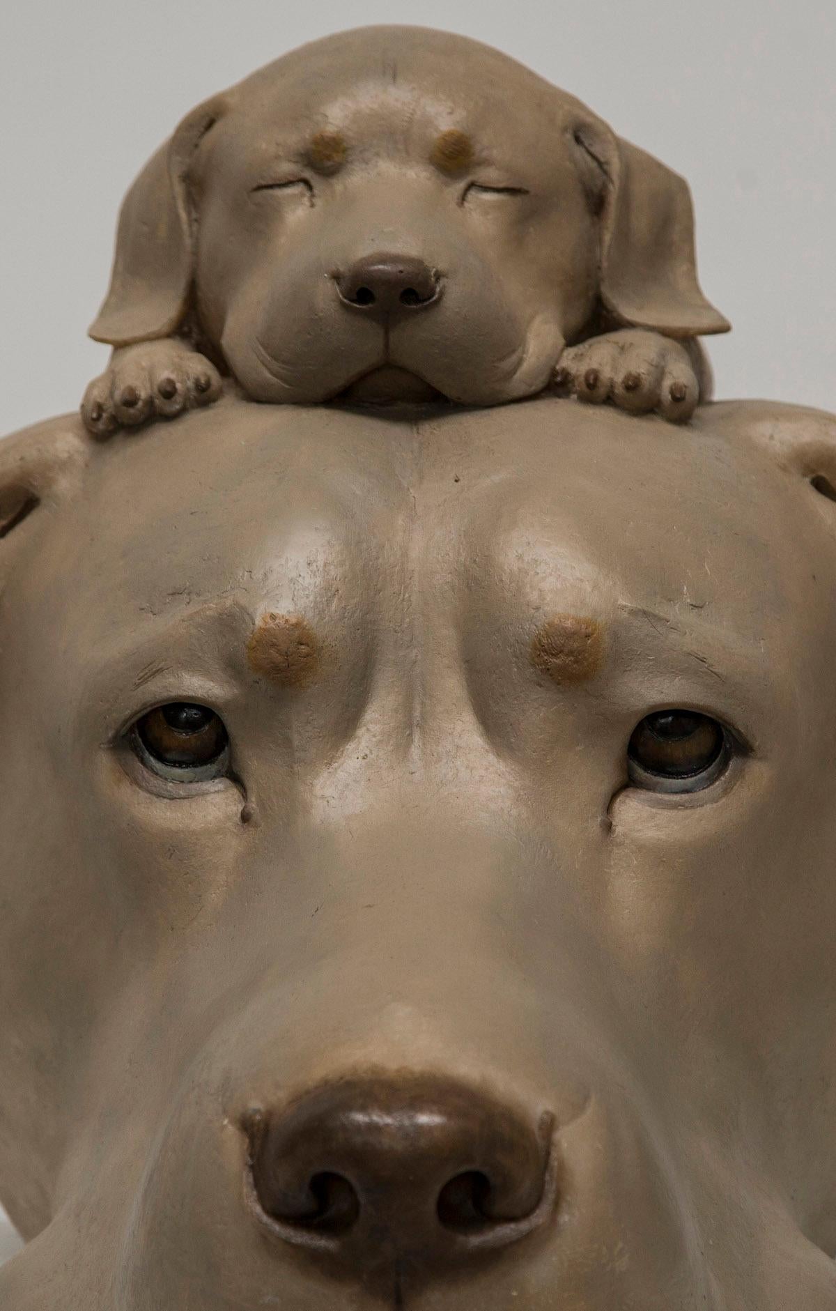 Sculpture: The Dog Series - My Companion no.5 - Gold Still-Life Sculpture by Li Shengzeng