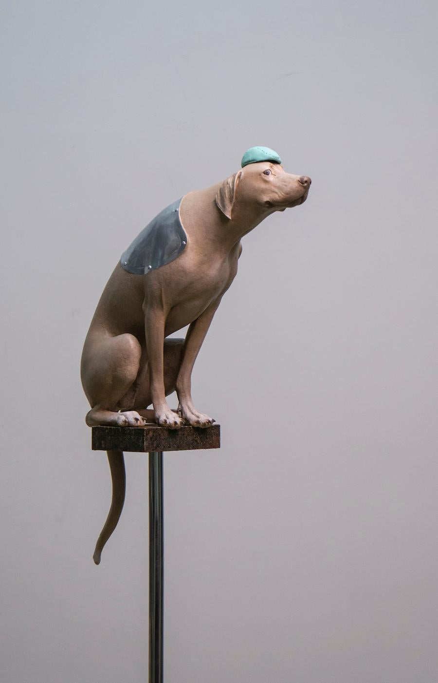 Sculpture: The Dog Series - My Companion no.11 - Gold Still-Life Sculpture by Li Shengzeng