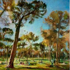 Garden in Rome- Representational, Light-Driven Landscape Painting, Oil on Linen