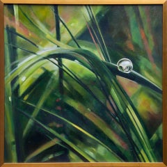 Pasture After Rain- Zoom View Nature Still Life Painting, Oil on Canvas in Frame