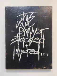 Stacked and Layered- Graphic Text Black Latex, Oil & Pen Painting on Canvas