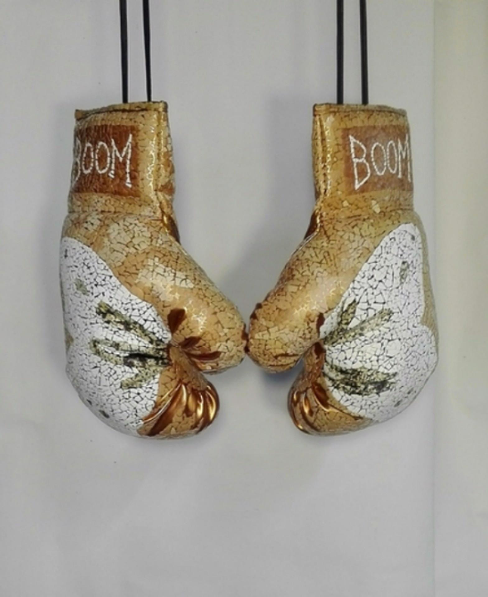Boom Boom Butterfly- Hand Embellished Boxing Gloves, Mixed Media Sculpture - Mixed Media Art by MyLoan Dinh
