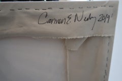 "The Cold Contains, " Abstraction with embroidery, acrylic and oil on canvas