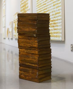 "the new book of knowledge"  Hand Oxidized Stacked Encyclopedia Volumes