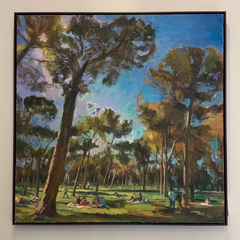 Garden in Rome- Representational, Light-Driven Landscape Painting, Oil on Linen For Sale 2