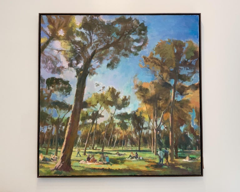 Garden in Rome- Representational, Light-Driven Landscape Painting, Oil on Linen For Sale 3