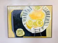 Big Lemon - Vibrant Contemporary Still Life, Oil Painting on Canvas in Frame