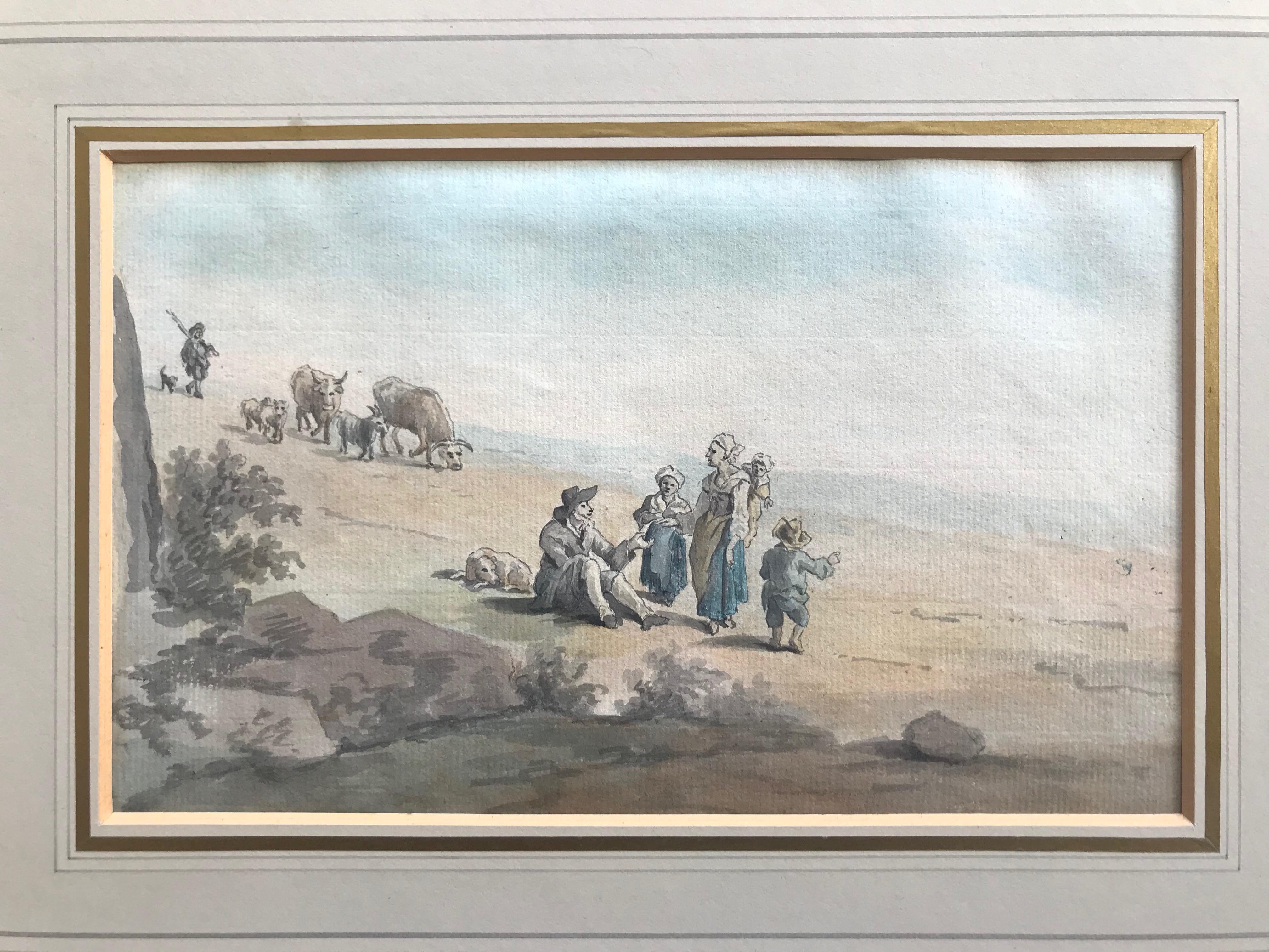 Attributed to Peter Le Cave, 18th Century watercolor on laid paper, rustic scene