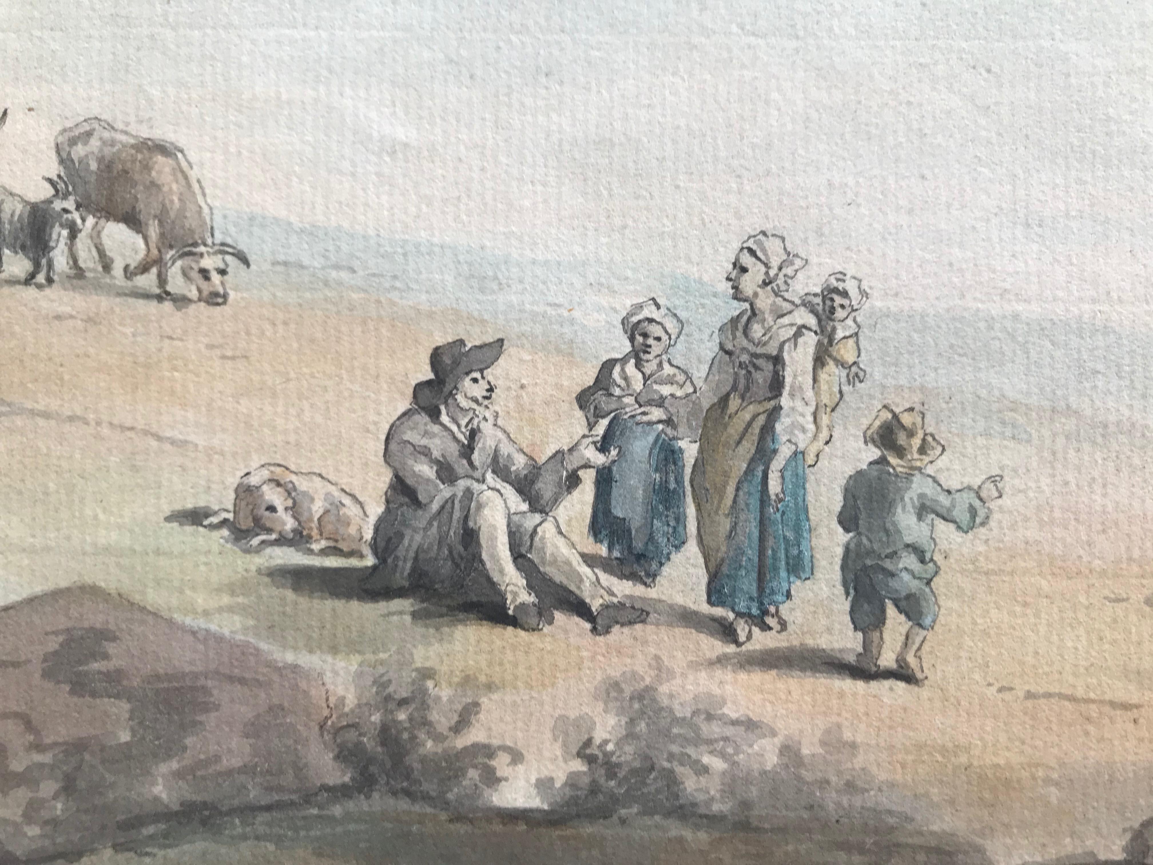 Attributed to Peter Le Cave, 18th Century watercolor on laid paper, rustic scene 1