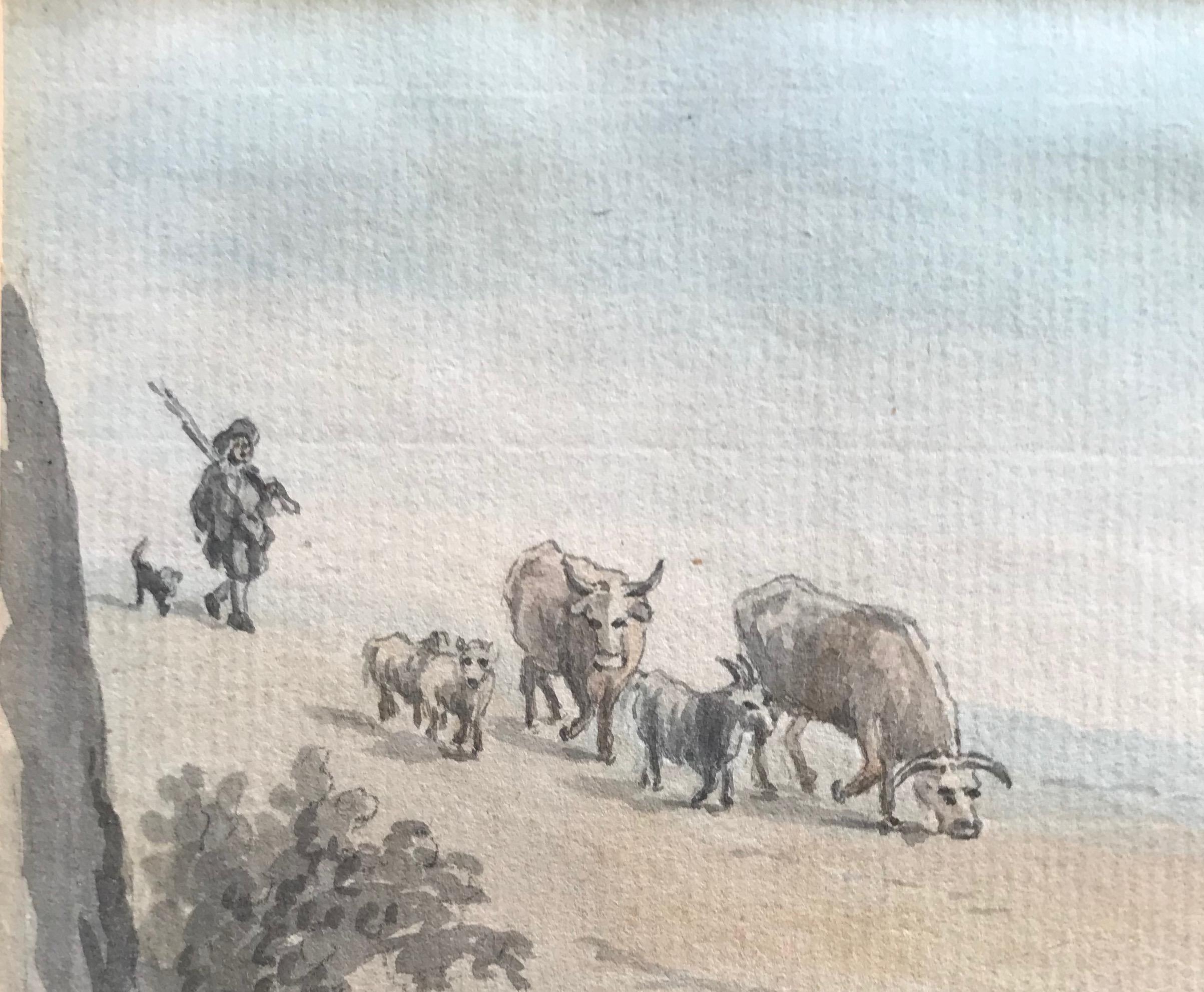 Attributed to Peter Le Cave, 18th Century watercolor on laid paper, rustic scene 2