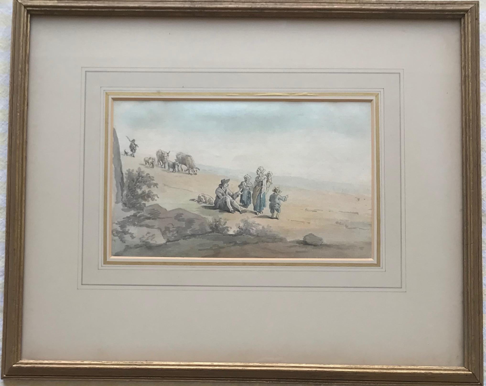 Attributed to Peter Le Cave, 18th Century watercolor on laid paper, rustic scene 2