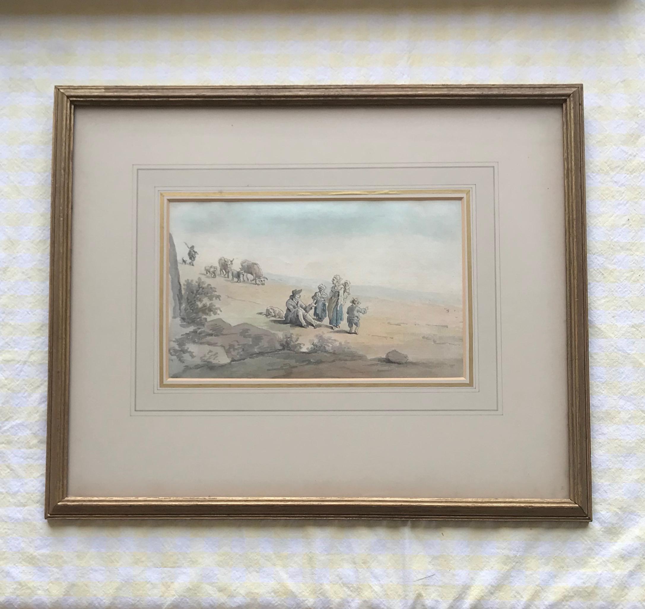 Attributed to Peter Le Cave, 18th Century watercolor on laid paper, rustic scene 5