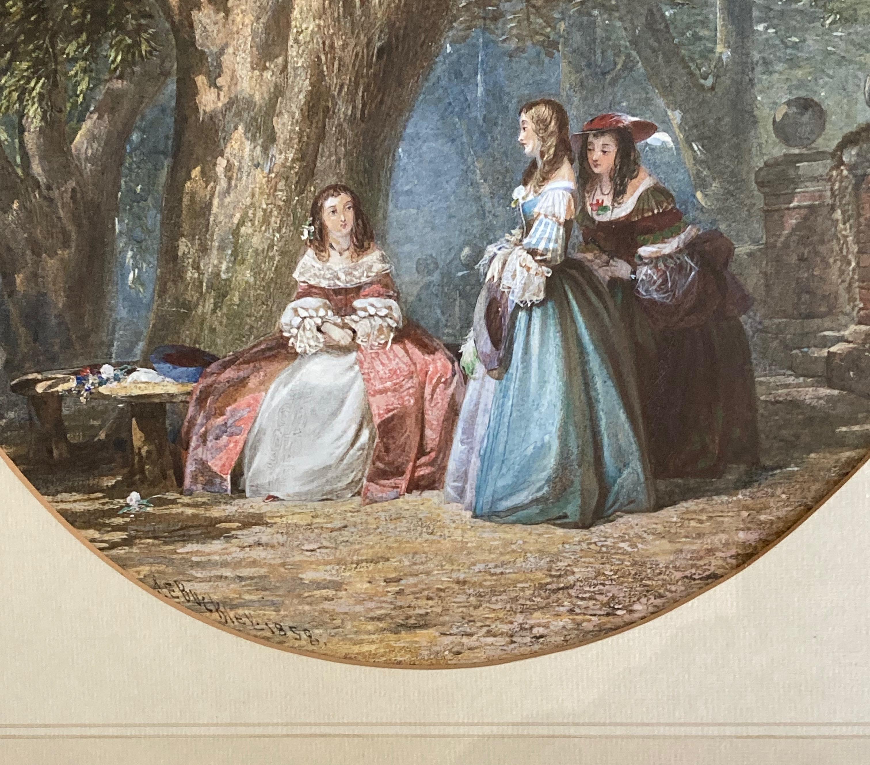 John Edmund Buckley, Victorian scene of maidens under an oak tree For Sale 1