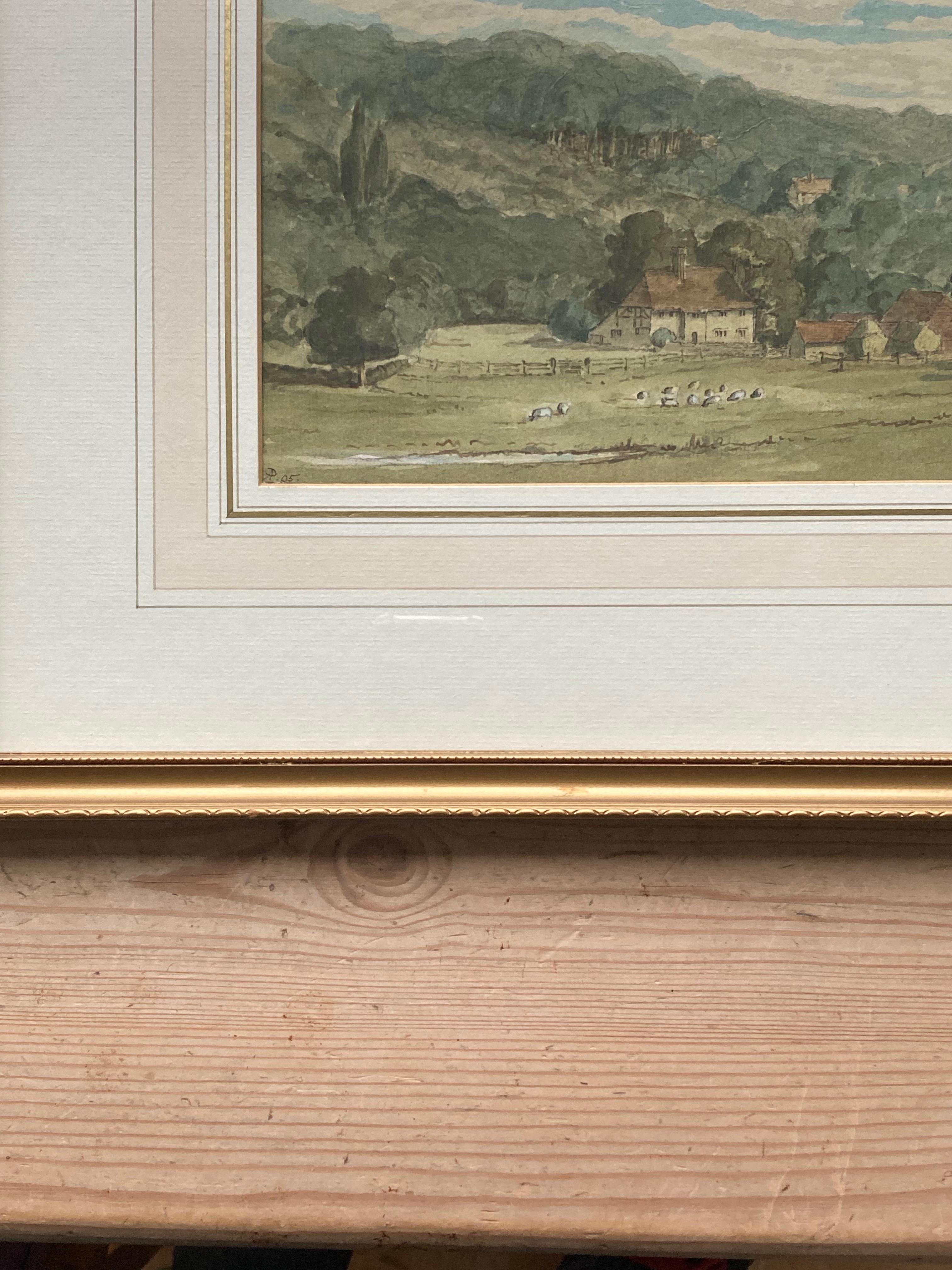 Cercle de Thomas Girtin, moutons dans un pâturage de collines, aquarelle anglaise ancienne 5