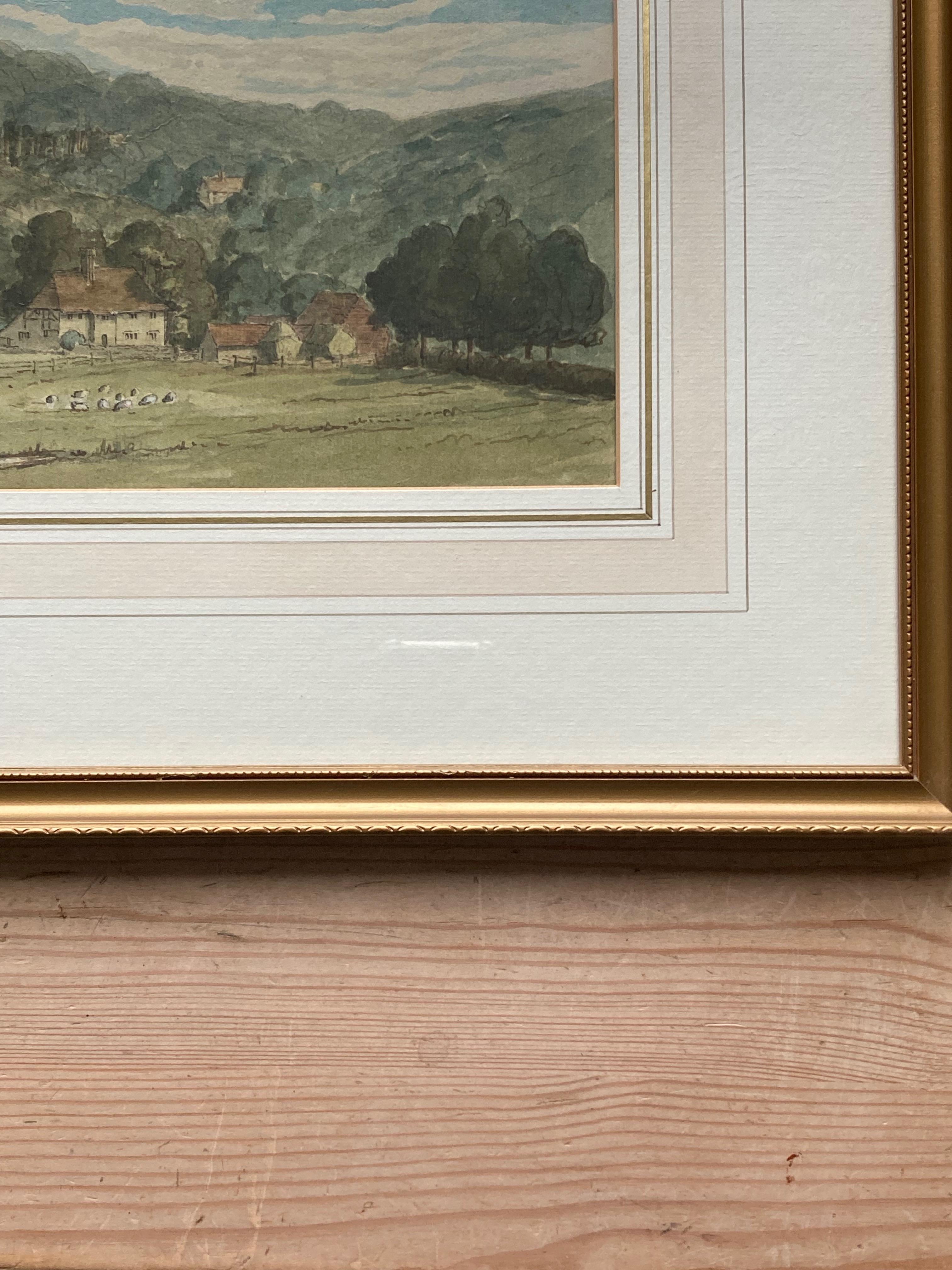 Cercle de Thomas Girtin, moutons dans un pâturage de collines, aquarelle anglaise ancienne 7
