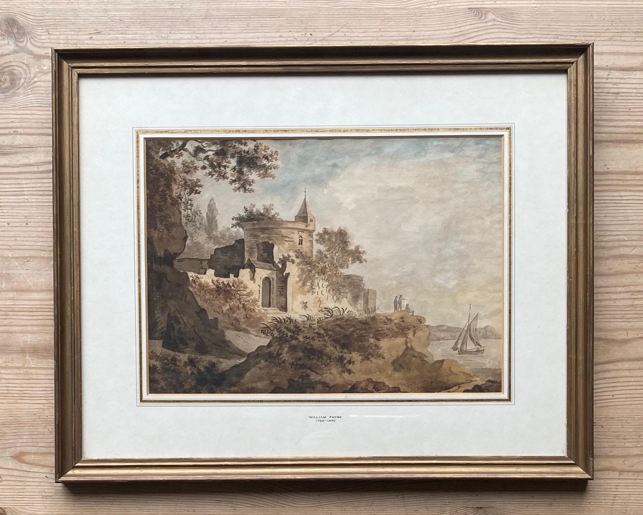 Early English watercolour, Castle by a river 3