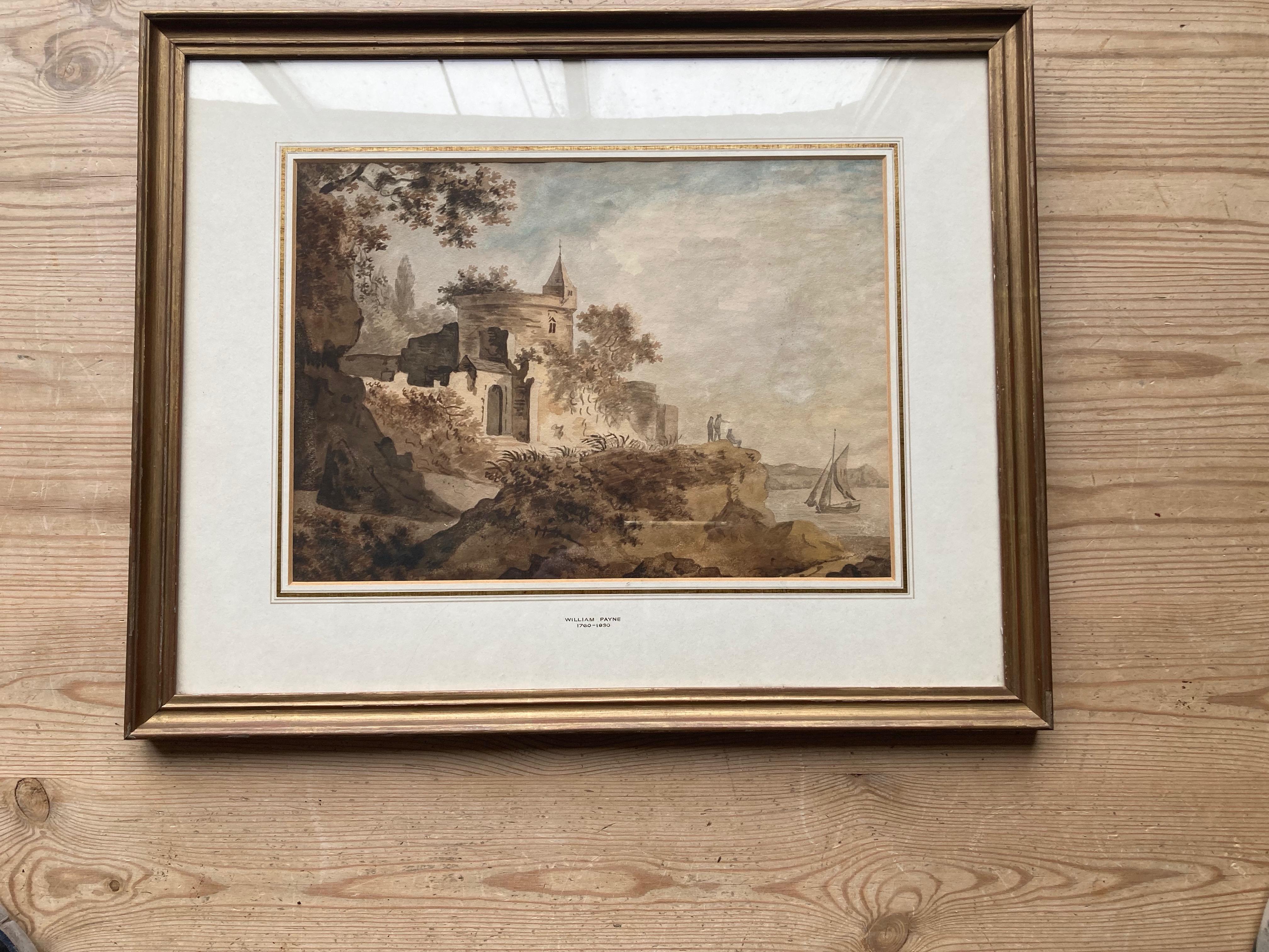 Early English watercolour, Castle by a river - Academic Art by William Payne