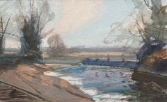 Englisches Aquarell, Eine Bank im Fluss, Oxfordshire