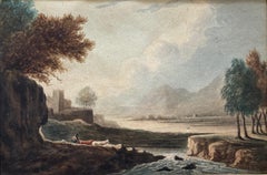 Attributed to John Varley, Castle by a river and mountains 