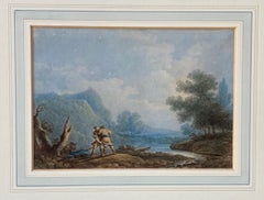 Antique Circle of George Chinnery, 19th Century, Chinese Sumo wrestlers in a landscape