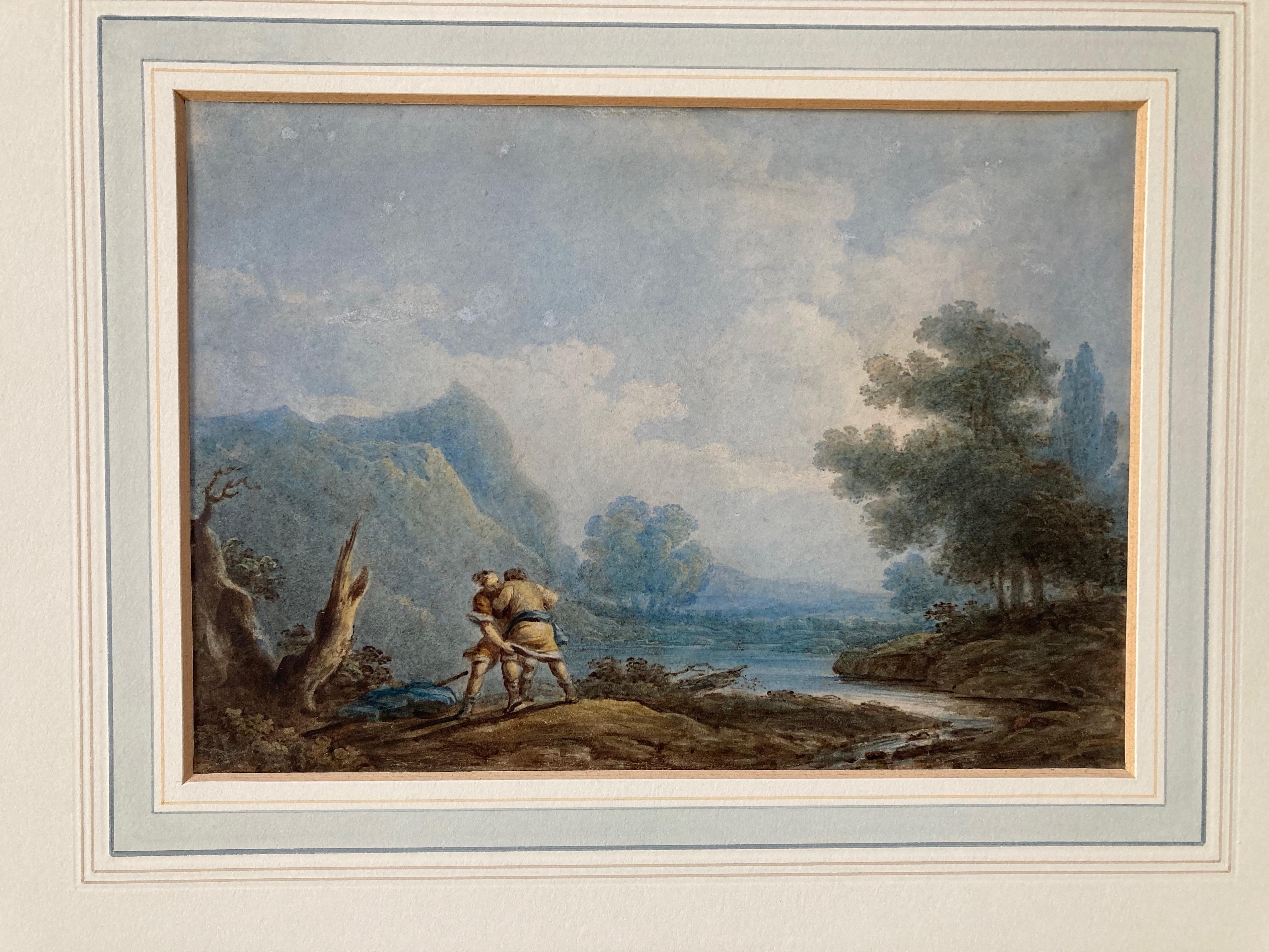 Circle of George Chinnery, 19th Century, Chinese Sumo wrestlers in a landscape For Sale 1