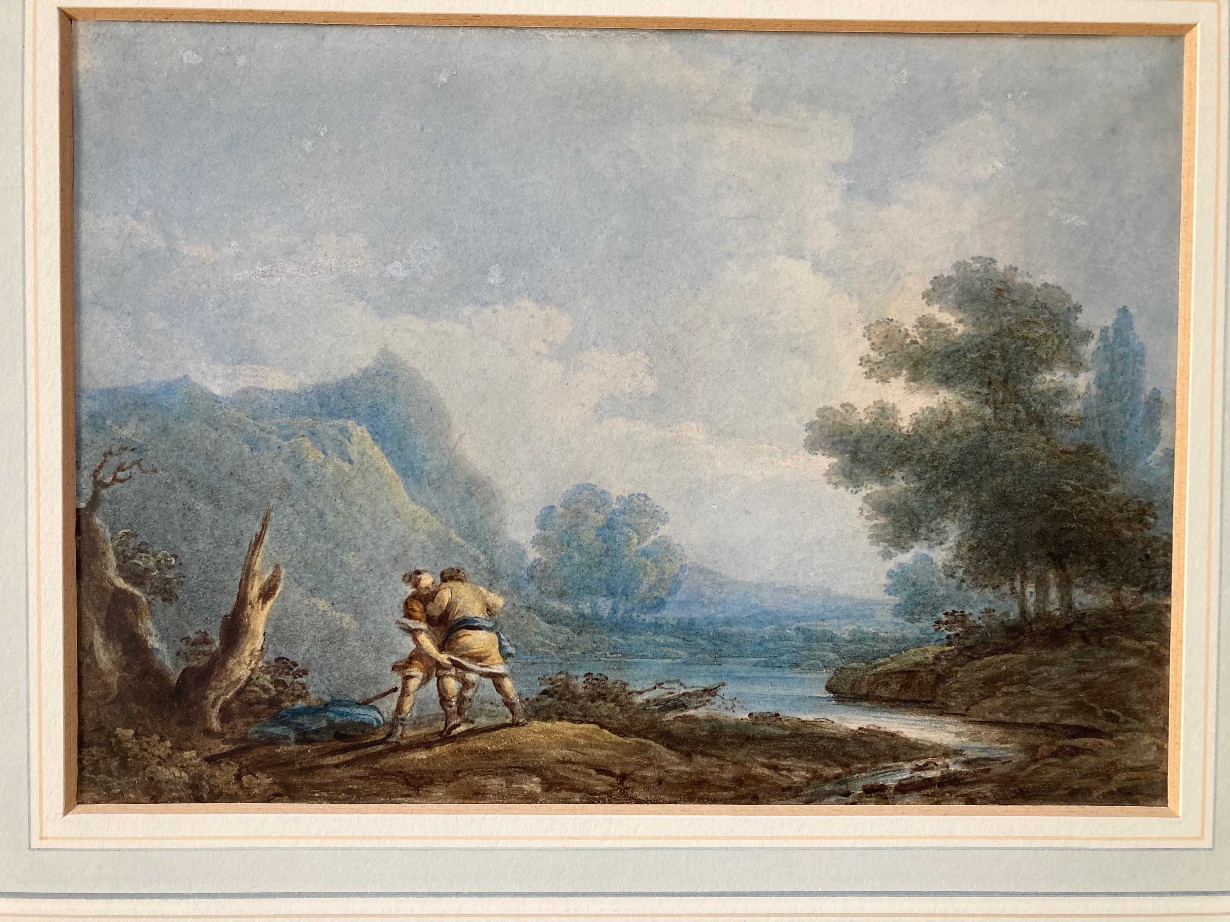 A fascinating 19th century view of Chinese Sumo wrestlers in a mountainous landscape

Circle of George Chinnery (1774-1852)
Chinese wrestlers in a landscape
Watercolour
6 x 8½ inches excluding the frame
13½ x 15½ inches with the frame
With an
