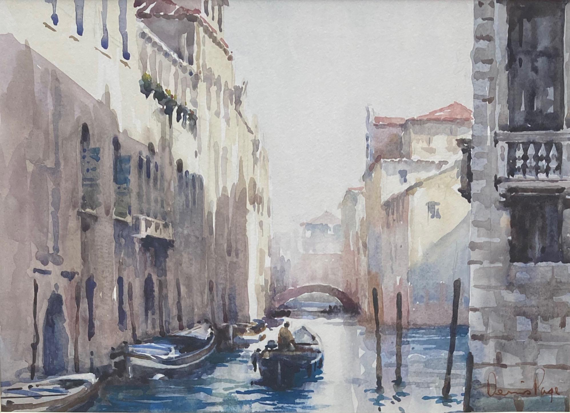 Kanal in Venedig, englisches Aquarell – Art von dennis page