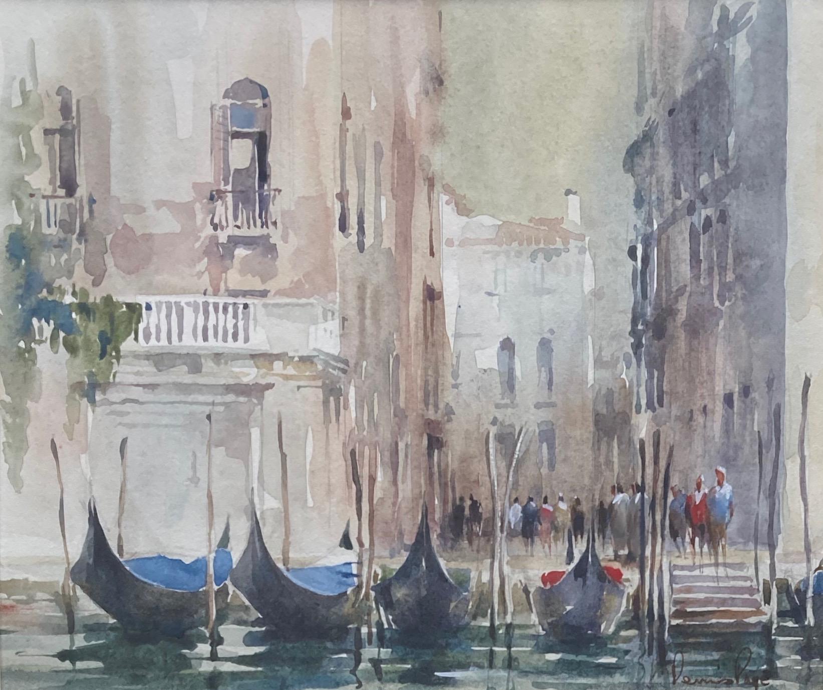 Aquarelle du canal de Venise, Angleterre - Moderne Art par dennis page